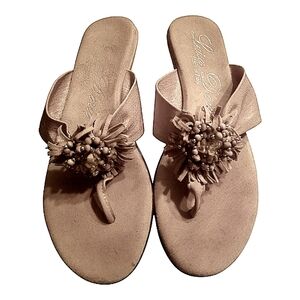 Tan Thong Sandals with Floral Embellishment Made In Italy